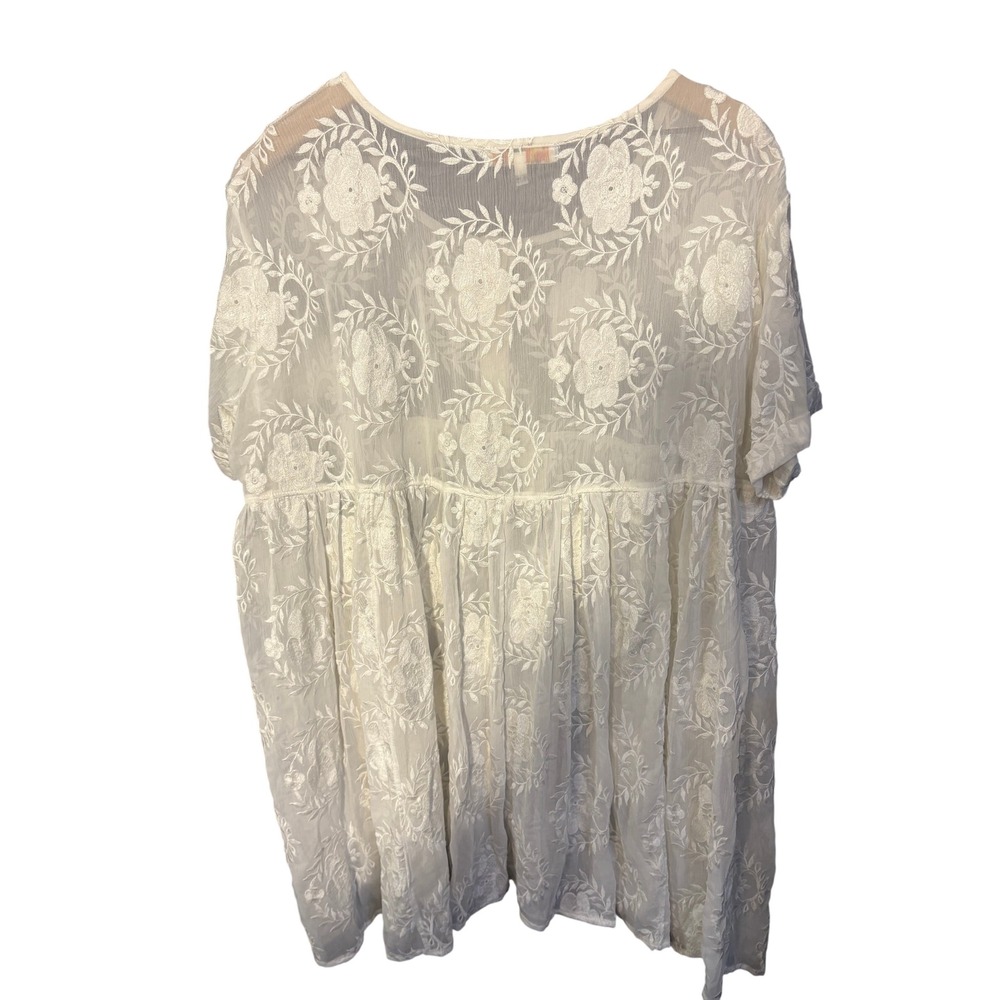 Eri + Ali Anthropologie Sheer White Embroidered Babydoll Dress Petite Medium MP - Picture 3 of 7